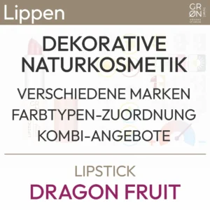 Textinformation zum Angebot Lipstick Dragon Fruit der Marke GRN [GRÜN] folgenden Inhalts: Dekorative Naturkosmetik, verschiedene Marken, Farbtypen-Zuordnung, Kombi-Angebote. Produkt aus dem komood.shop.