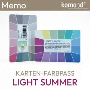 Colour passport for the Light Summer - färgkort i Memo-serien med 32 färgfält från färgpaletten Light Summer - ljusa, svala