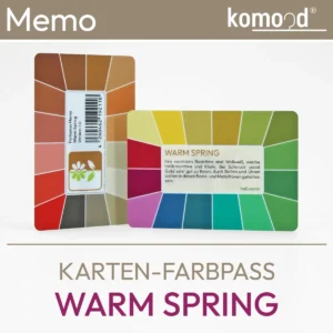 Colour passport for the Warm Spring - fargekort fra Memo-serien med 32 fargefelt fra fargepaletten Warm Spring - lys, varm