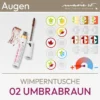 Produktabbildung für die Wimperntusche 02 Umbrabraun der Marke marie w. bestehend aus einem Produktbild und einer Übersicht aus Komood-Symbolen, zu welchen Farbtypen aus dem 10-Farbtypen- und 12-Farbtypen-System diese Wimperntusche farblich besonders gut passt. Produkt aus dem komood.shop.